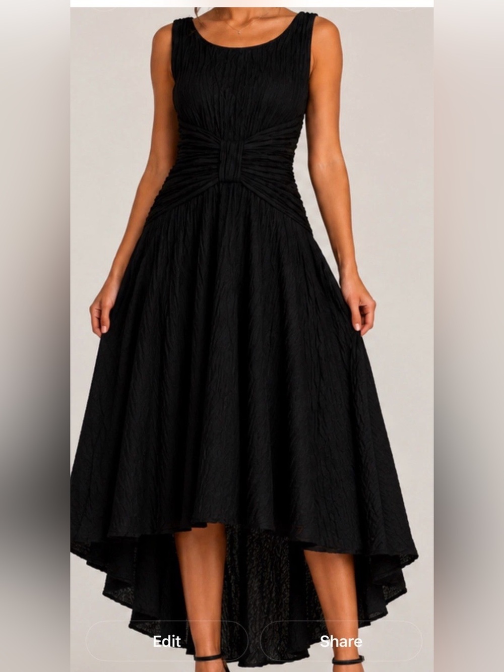 Vintage L.A. Glo Black Cocktail Dress Ruched Waist Open Back Fit Flare 90s 5/6
